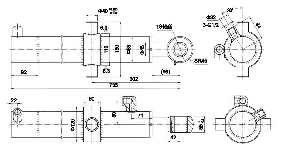 Hydraulic cylinder for Right aide switch of excavator